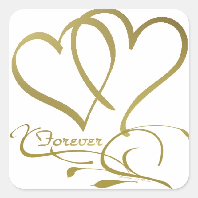 Forever Hearts Gold on White Square Sticker (Front)