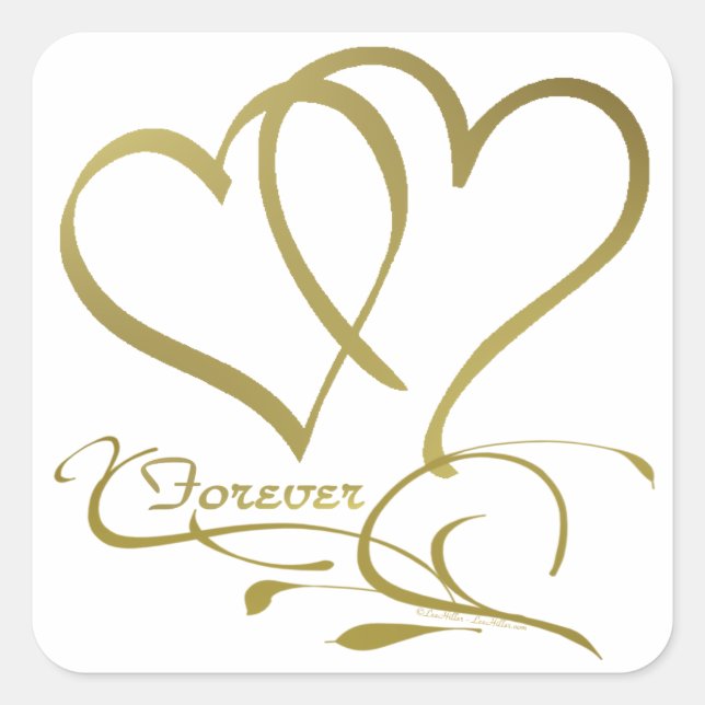 Forever Hearts Gold on White Square Sticker (Front)