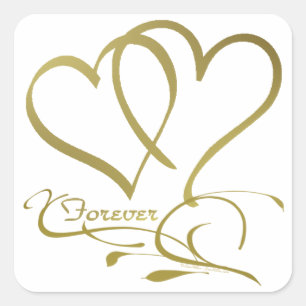 Forever Hearts Gold on White Square Sticker