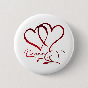 Forever Hearts Red on White 6 Cm Round Badge