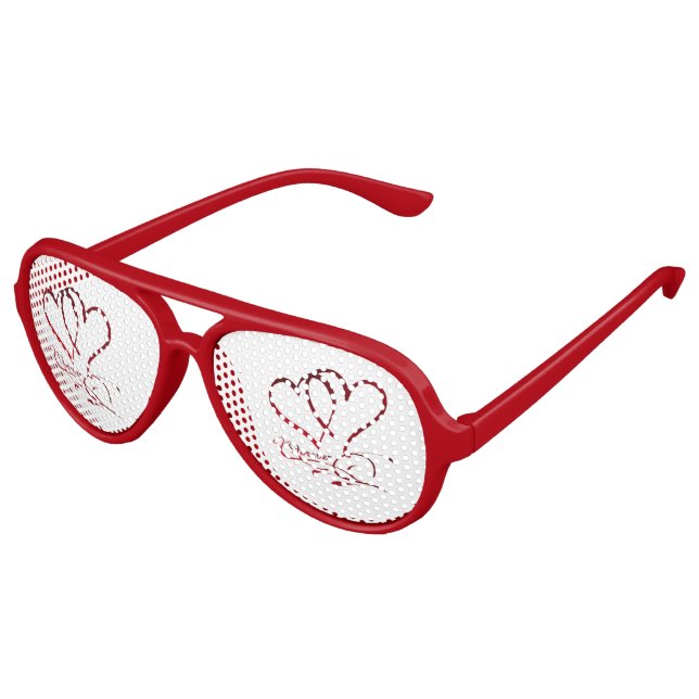 Forever Hearts Red on White Aviator Sunglasses (Angled)