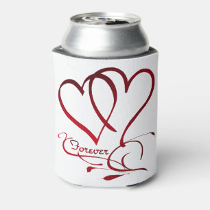 Forever Hearts Red on White Can Cooler