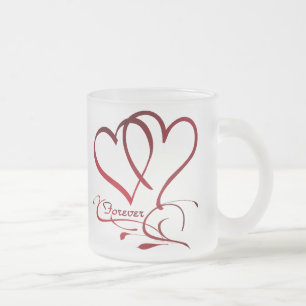 Forever Hearts Red on White Frosted Glass Coffee Mug