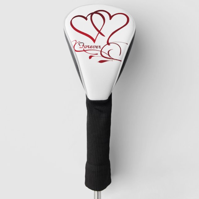 Forever Hearts Red on White Golf Head Cover (Front)