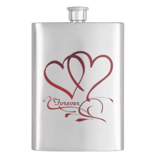 Forever Hearts Red on White Hip Flask