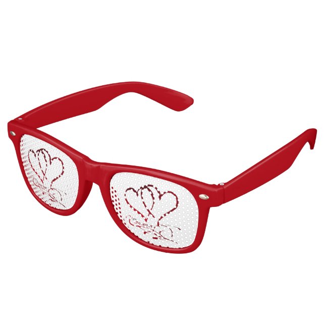 Forever Hearts Red on White Retro Sunglasses (Angled)