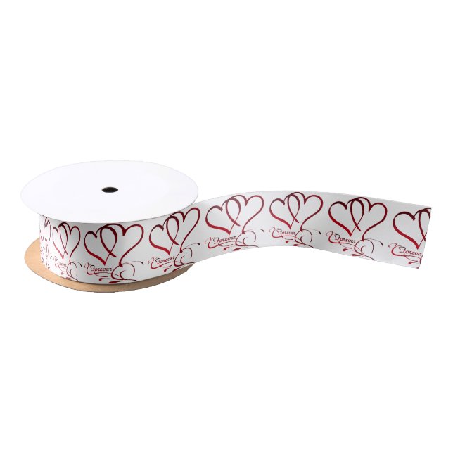 Forever Hearts Red on White Satin Ribbon (Spool)