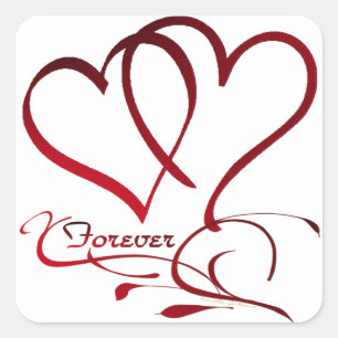 Forever Hearts Red on White Square Sticker