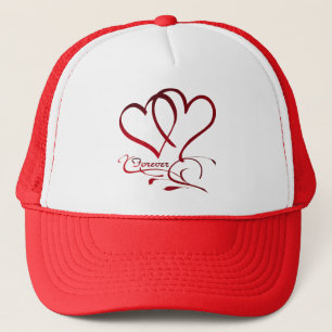Forever Hearts Red on White Trucker Hat