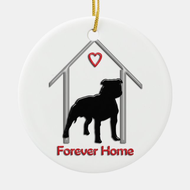 Forever Home Black Pitbull Logo Ceramic Tree Decoration (Front)