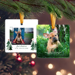 Forever Home First Christmas Pet Rescue Photo Ceramic Ornament<br><div class="desc">Rescued Pet First Christmas is the perfect take on First Christmas! Cute, Modern yet Rustic Christmas Holiday Photo Square Ornaments featuring adorable little forests of rustic Christmas trees and Merry Christmas in modern typography. Great for dogs, cats, bunnies, and even rescued mice! Add 2 of your favourite photos for the...</div>