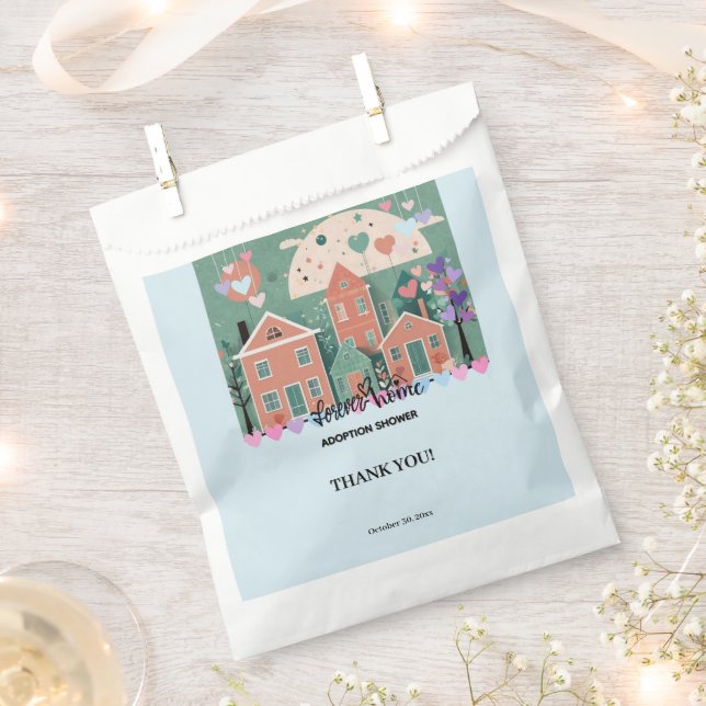 Forever Home Pastel Hearts Adoption Foster Shower Favour Bags (Clipped)