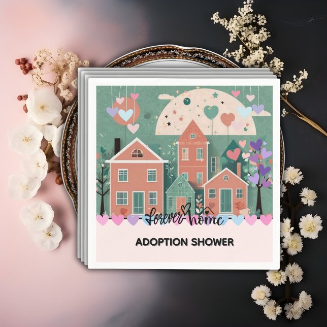Forever Home Pastel Hearts Adoption Foster Shower Napkin (Creator Uploaded)