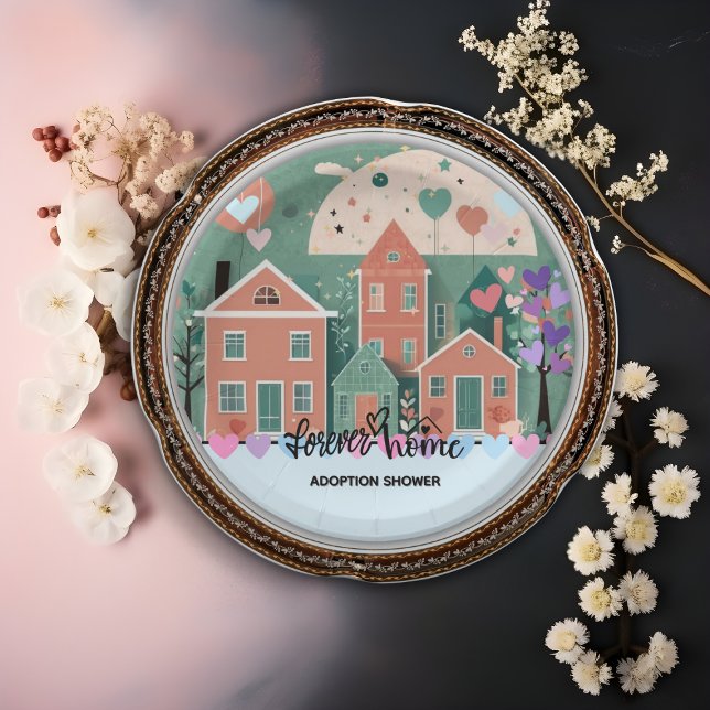 Forever Home Pastel Hearts Adoption Foster Shower Paper Plate (Creator Uploaded)