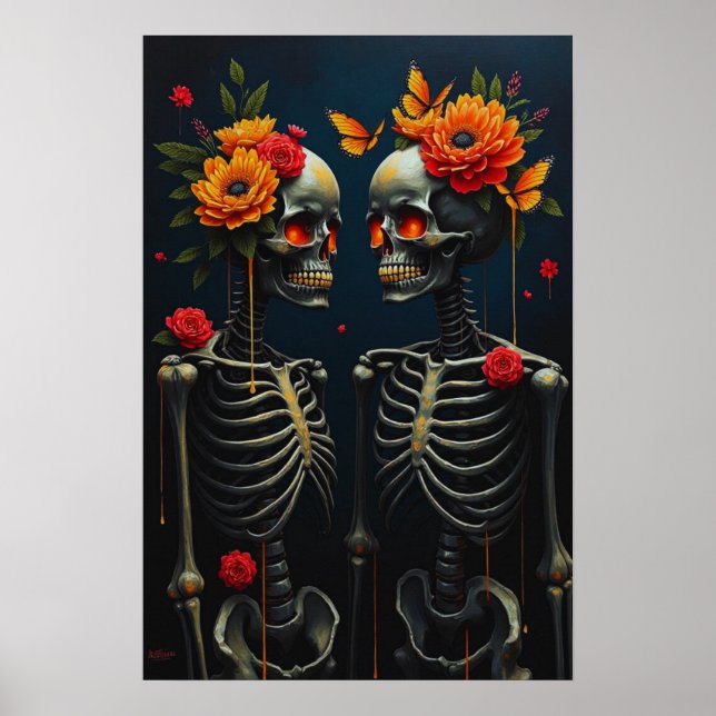 Forever in Bloom: Skeleton Lovers with Golden Soul Poster (Front)
