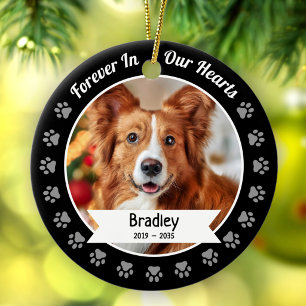 Forever in Hearts Pet Photo Black White Memorial Ceramic Tree Decoration