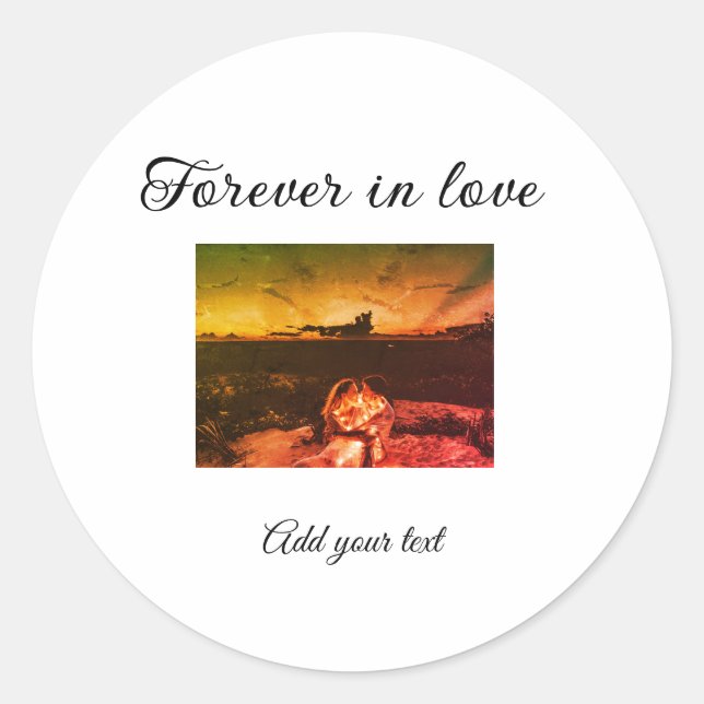 Forever in love add couple photo wedding engaged a classic round sticker (Front)