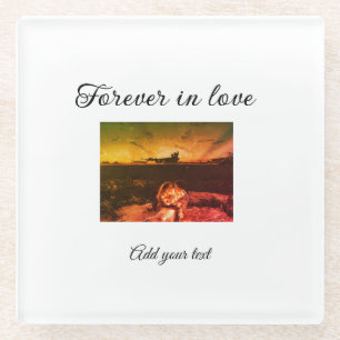 Forever in love add couple photo wedding engaged a glass coaster