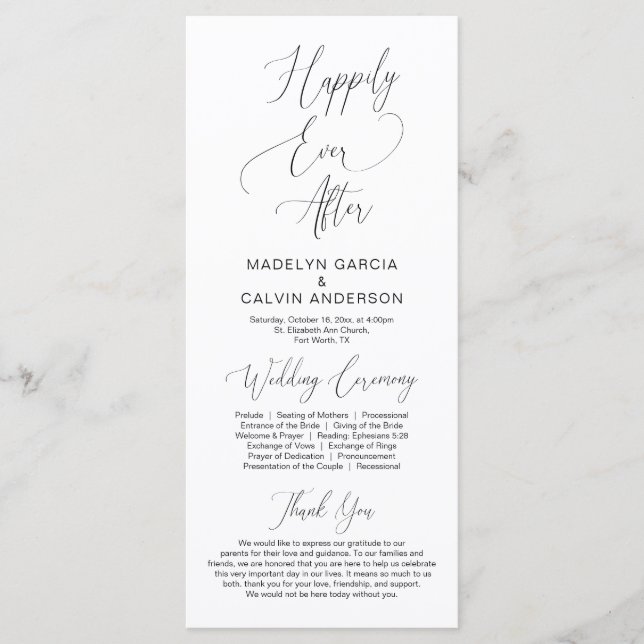 Forever in love, modern classy Wedding Ceremony Programme (Front)