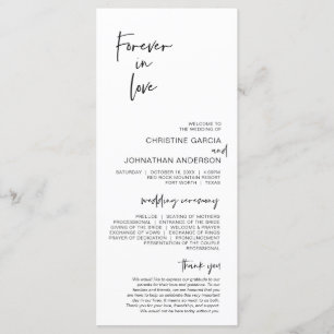 Forever in love, Modern Minimalist Wedding Program Programme