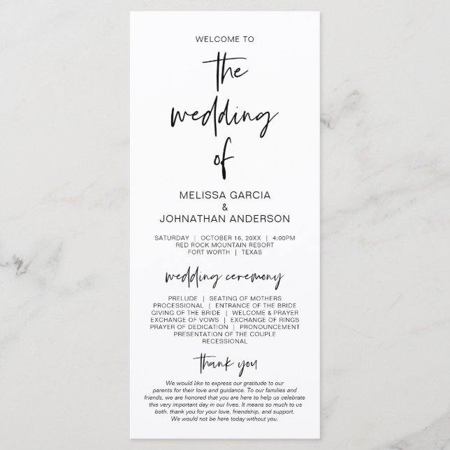Forever in love, Modern Minimalist Wedding Program Programme (Front)