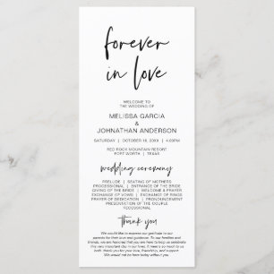 Forever in love, Modern Minimalist Wedding Program Programme