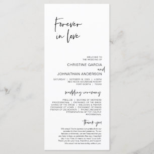 Forever in love, Modern Minimalist Wedding Program Programme