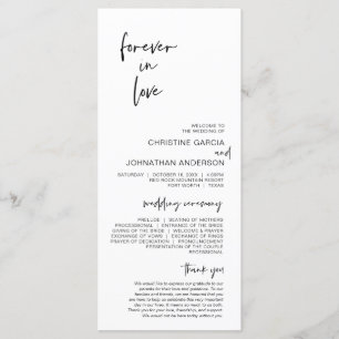 Forever in love, Modern Minimalist Wedding Program Programme