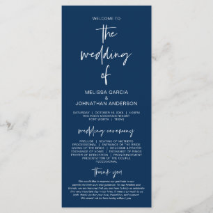 Forever in love, Modern Navy Blue Wedding Program Programme
