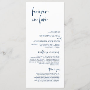 Forever in love, Modern Navy Blue Wedding Program Programme