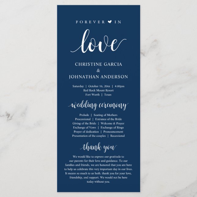 Forever in love, Modern Wedding Ceremony, Navy Pro Programme (Front)