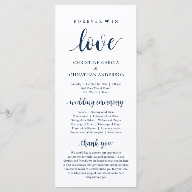 Forever in love, Modern Wedding Ceremony, Navy Programme (Front)