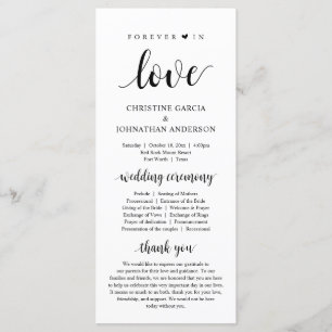 Forever in love, Modern Wedding Ceremony Program Programme