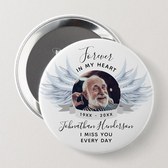 Forever In My Heart Angel Wings Photo Funeral 10 Cm Round Badge (Front & Back)
