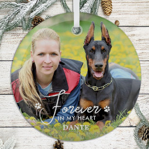 Forever in my Heart Custom Pet Dog Memorial Photo Glass Tree Decoration