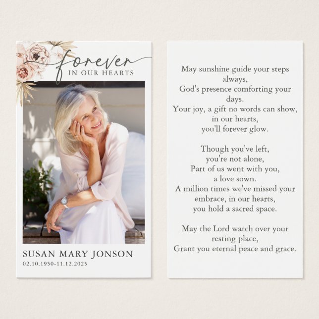Forever In our Heart Funeral Memorial Prayer Card (Front & Back)