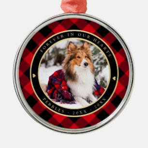 Forever in Our Heart Pet Memorial Rustic Red Plaid Metal Tree Decoration
