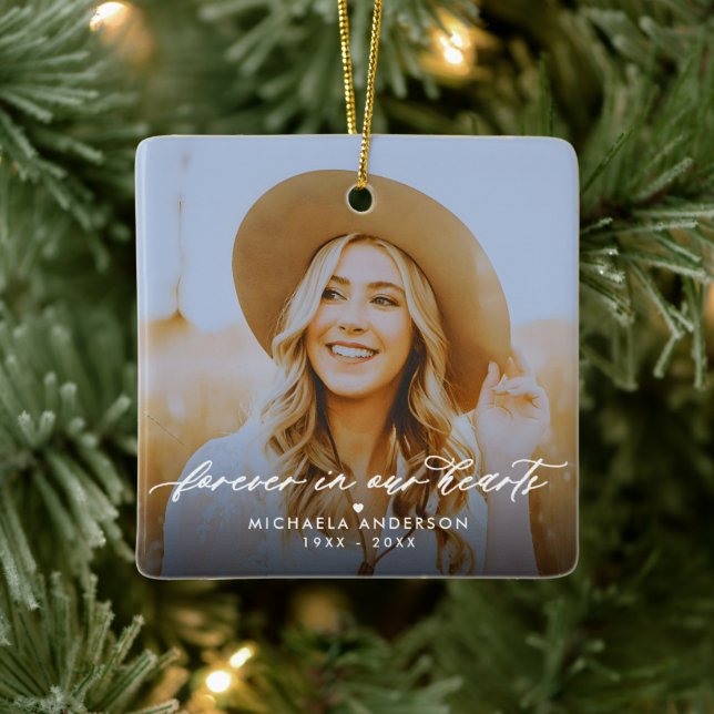 Forever In Our Hearts 2-Photo Memorial Ceramic Ornament (Tree)
