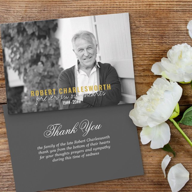 Forever in our Hearts B&W Photo Funeral Thank You Card (Creator Uploaded)
