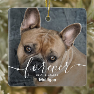 Forever in our Hearts Black Dog Photo Pet Memorial Ceramic Ornament