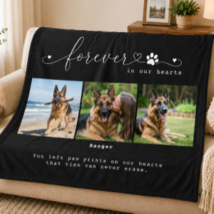 Forever in Our Hearts Black Pet Memorial 3 Photo Fleece Blanket