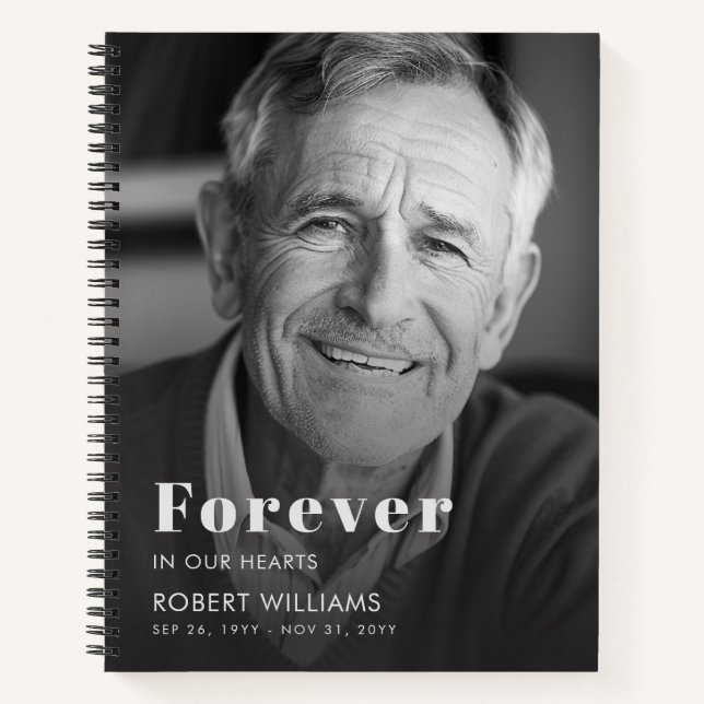 Forever In Our Hearts Black & White Funeral Notebook (Front)