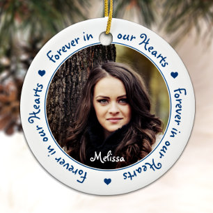 Forever in our Hearts Blue Photo Keepsake Memorial Ceramic Tree Decoration
