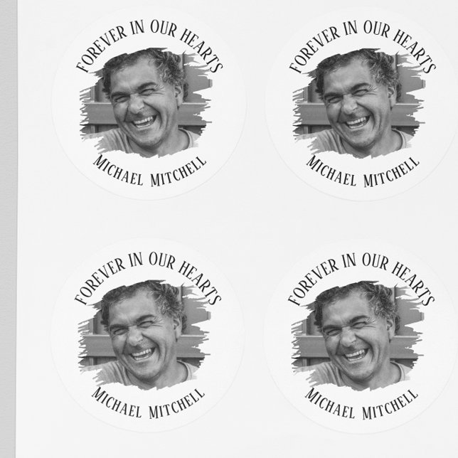 Forever In Our Hearts Brushed Photo Funeral Classic Round Sticker (Creator Uploaded)