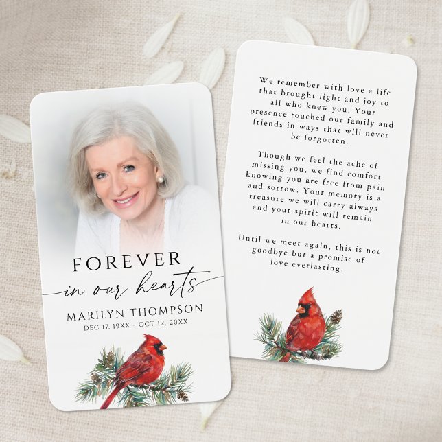 Forever in Our Hearts Cardinal Funeral Prayer Card (Creator Uploaded)