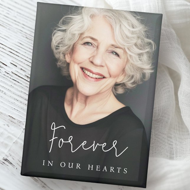 Forever in our hearts casual script memorial photo magnet (Forever in our hearts casual script memorial photo magnet)
