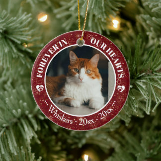 Forever in Our Hearts Cat Photo and Name Memorial Ceramic Tree Decoration