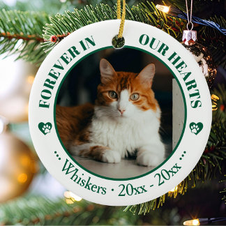 Forever in Our Hearts Cat Photo and Name Memorial Ceramic Tree Decoration