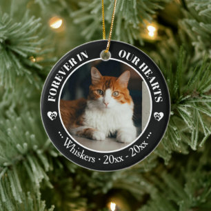 Forever in Our Hearts Cat Photo and Name Memorial Ceramic Tree Decoration