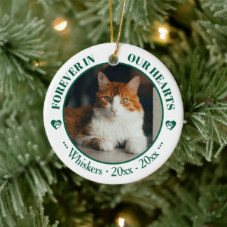 Forever in Our Hearts Cat Photo and Name Memorial Ceramic Tree Decoration